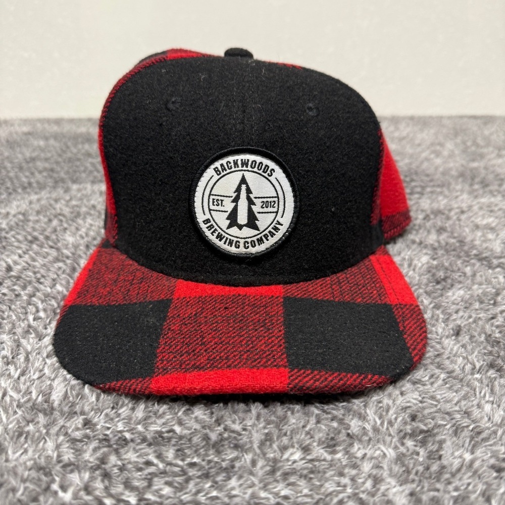 OTTO Backwoods Brewing Company Mens Snapback Hat Red Black Buffalo Plaid OSFM